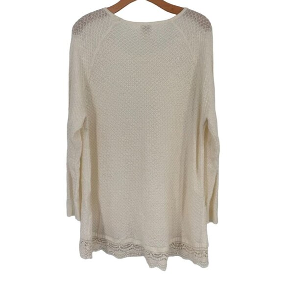 Chicos 4 Womens Size 2x rhinestone Embellished Knit Sweater Ivory lace hem - Picture 9 of 11